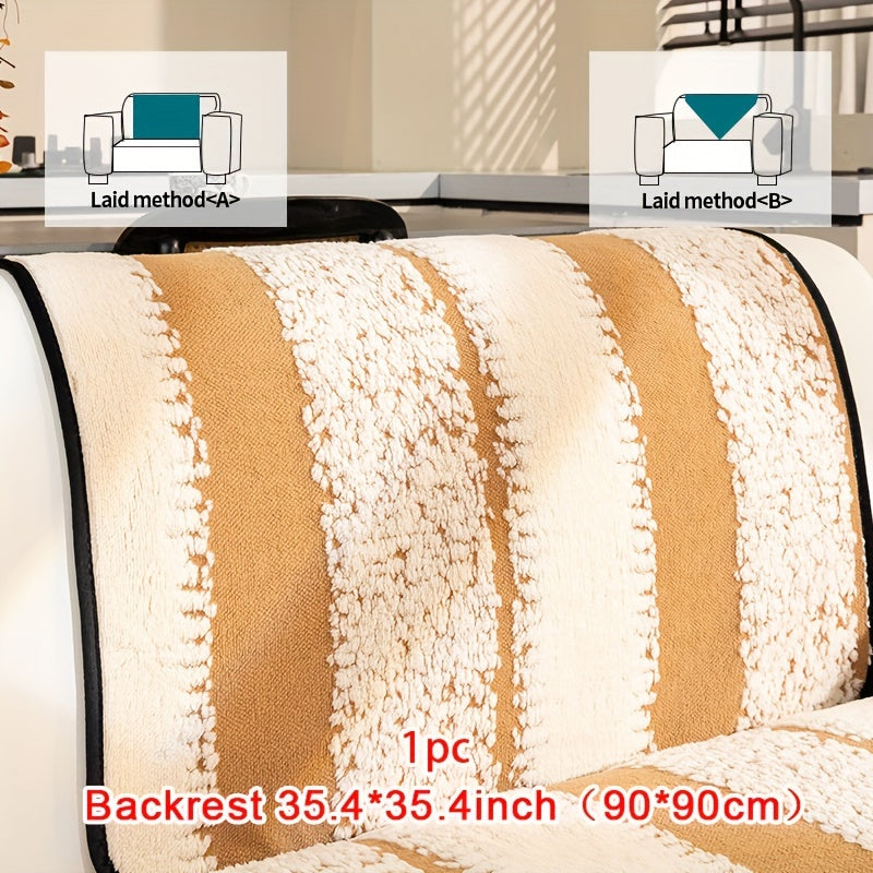 Modern plush fur sofa cover, anti-slip, breathable, pet-friendly, machine washable, fits various sofa sizes, ideal for home and office décor.