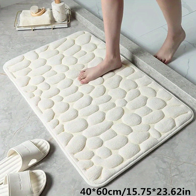 1pc Geometric Pattern Memory Foam Bath Rug with PVC backing, machine washable, low pile, flat woven polyester. Non-slip and absorbent, suitable for bathroom or toilet use. 670gsm, 1.5cm thick.