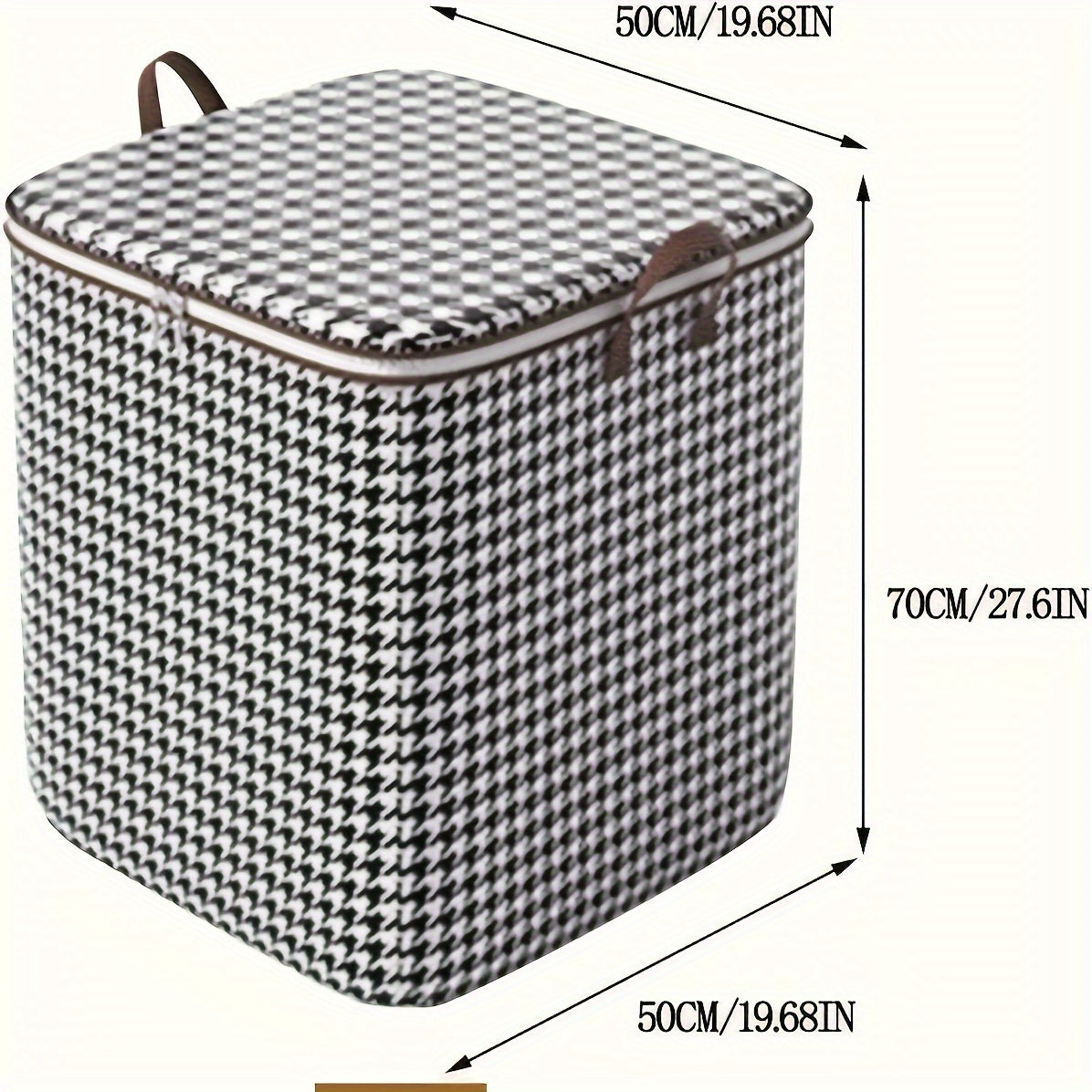 Set of 3 Modern Houndstooth Large Storage Bins with a Capacity of 180.0 L. These multipurpose thick fabric organizer boxes are dustproof and moisture-resistant, featuring dual zippers and handles for easy transportation. Perfect for storing home