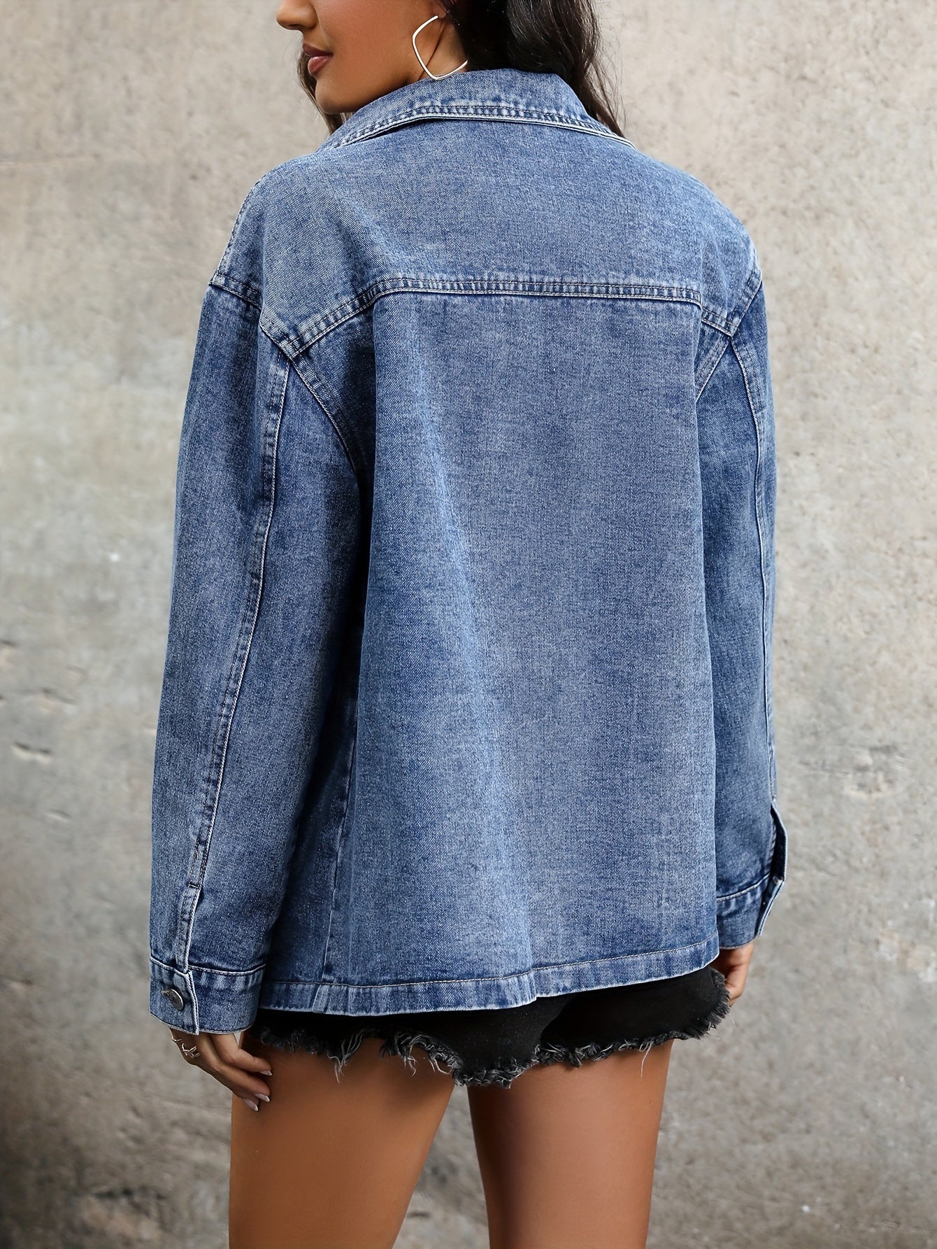 Blue plus size denim jacket, women's jeans & clothing.