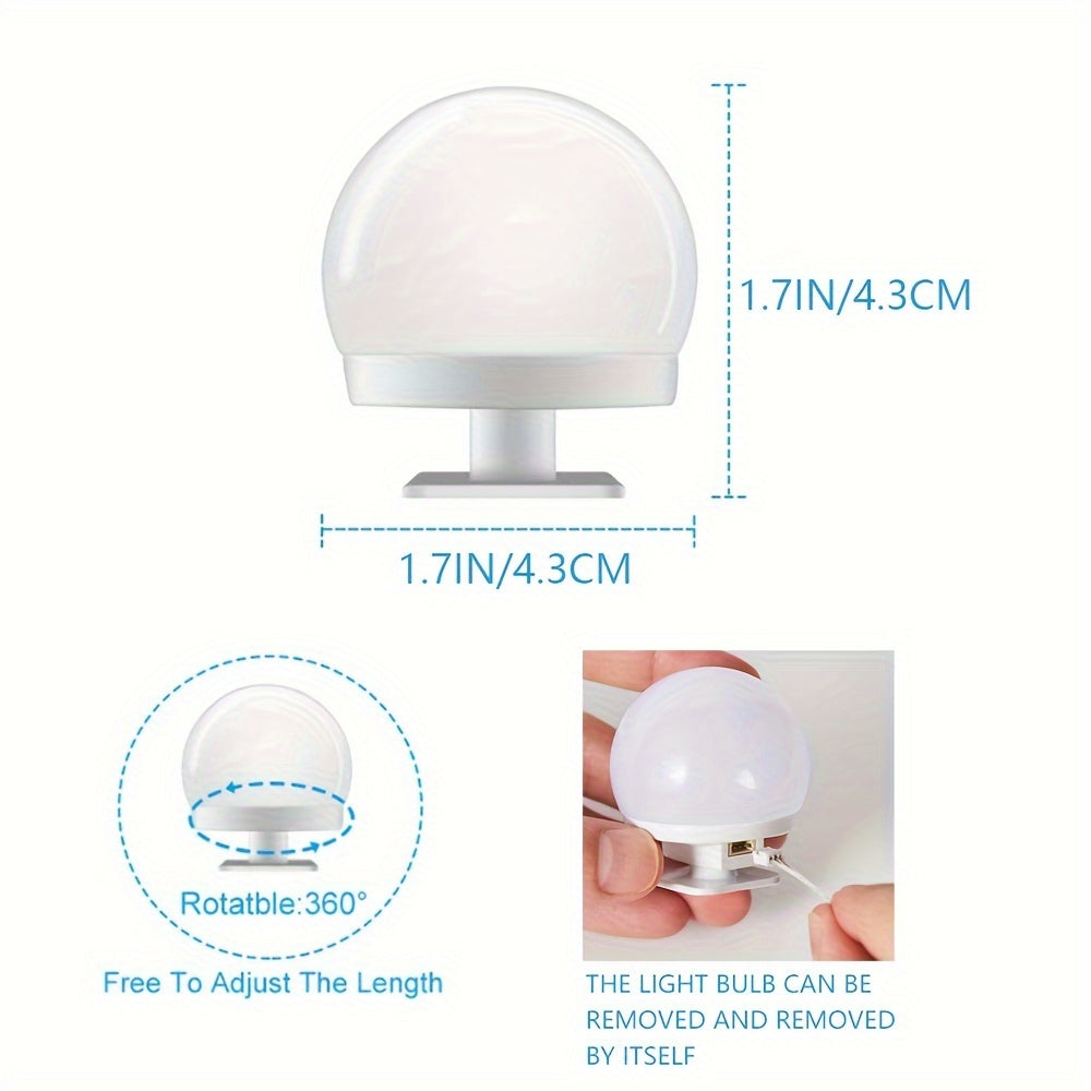 3-color LED makeup mirror bulb with USB, dimmable and suitable for bedroom, bathroom, dressing table.