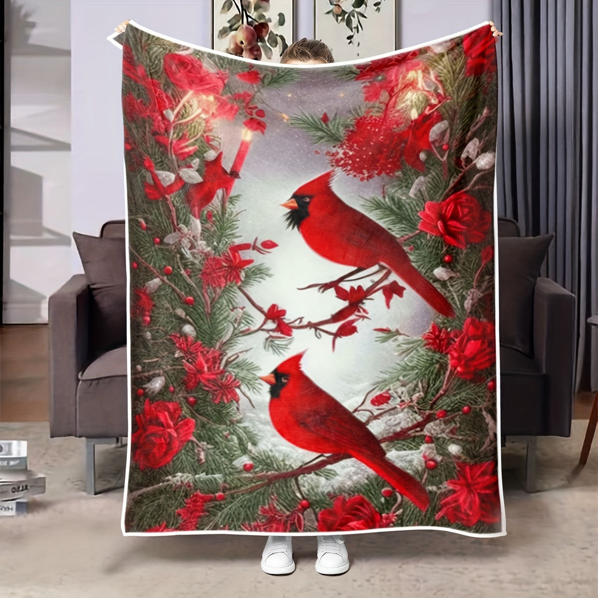 Modern Cardinal Patterned Flannel Throw Blanket - Can be used on both sides, suitable for all seasons, durable, made of woven polyester, versatile animal design, colorful - Made of 100% polyester.