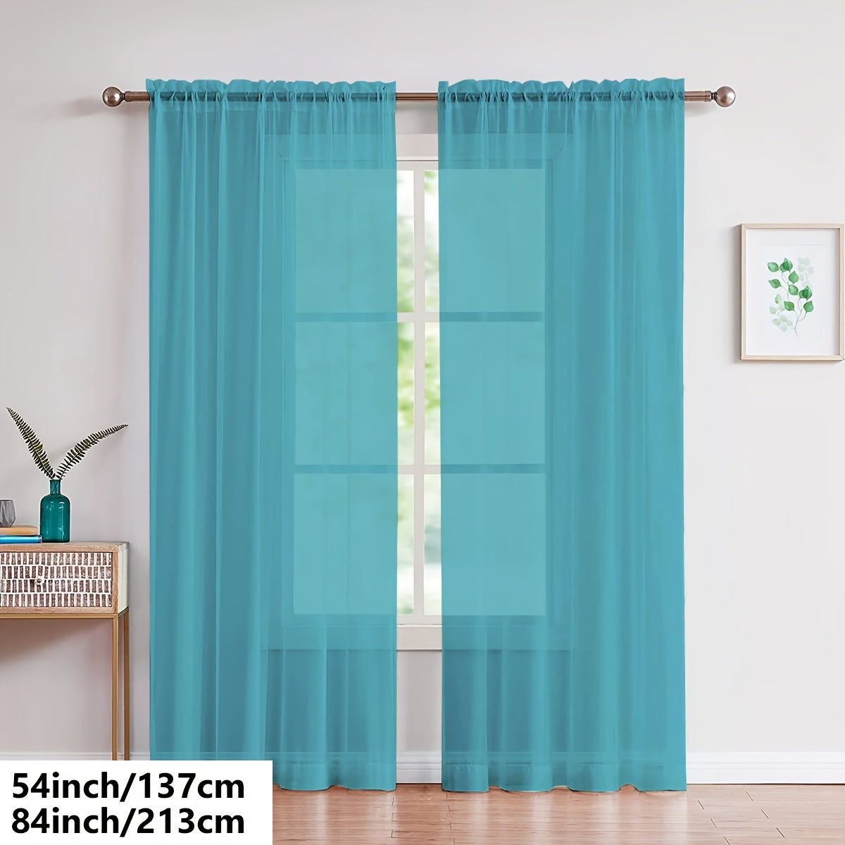 Two pieces of lightweight transparent white gauze curtains, designed for living room and bedroom decoration, with pole-wearing feature.