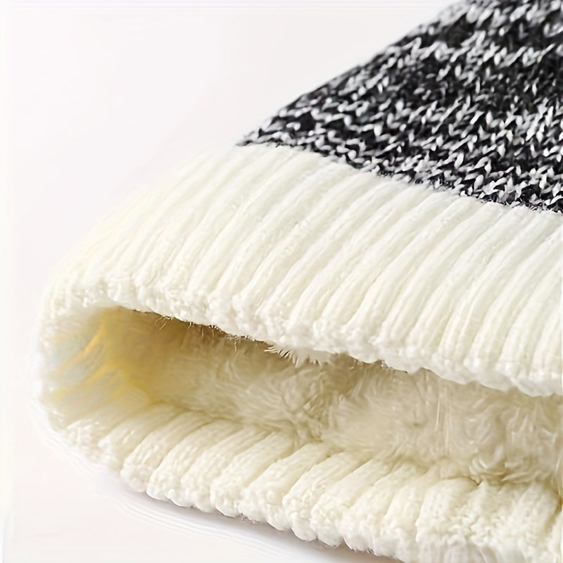 Stay Warm Together with a Stylish Color Block Winter Beanie - Thick Fleece-Lined, Windproof & Ear-Warming Knit Hat for Couples