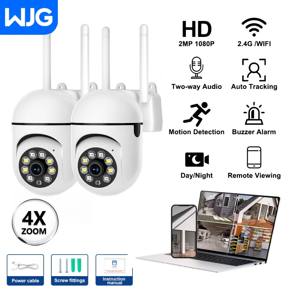 Two white cameras with 2MP lenses and FHD mode 1080P resolution, perfect for surveillance and monitoring with dual-view capability on one screen. Great as a gift for Christmas, Halloween, Thanksgiving, and New Year celebrations. Equipped with