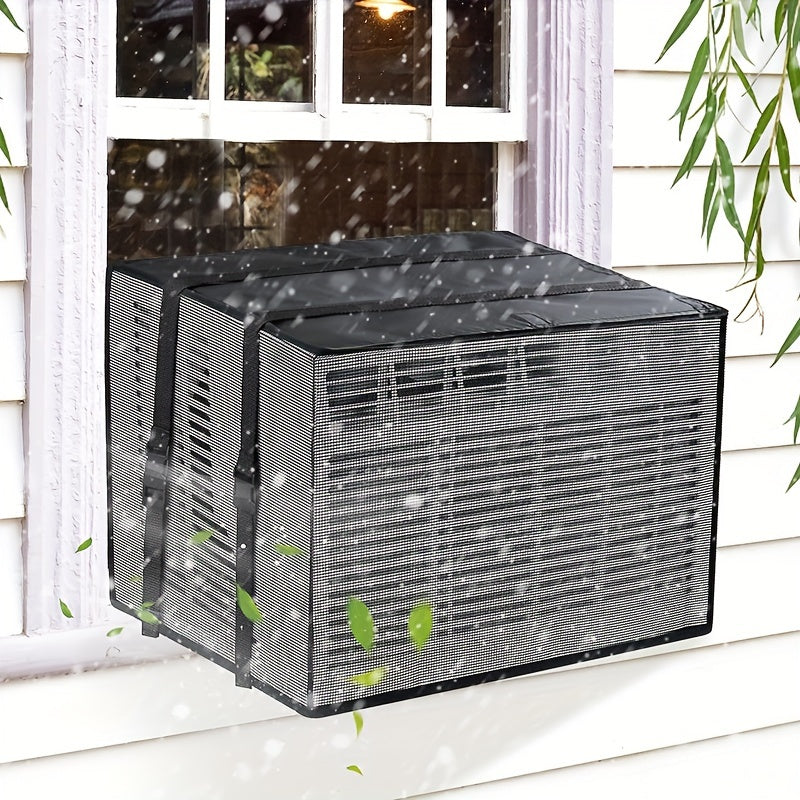 Easily install the waterproof outdoor window AC cover, measuring 43.18cm x 30.48cm x 33.02cm. This cover protects your AC against cottonwood, leaves, and debris with its ventilated mesh design.