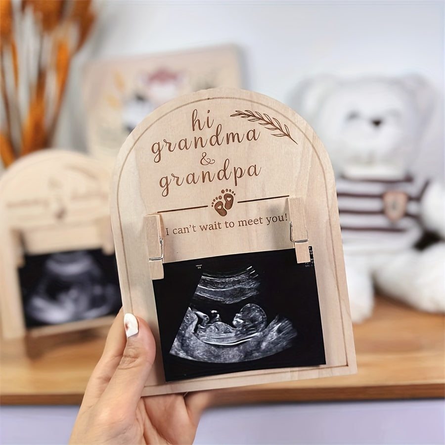 Elegant Wooden Ultrasound Photo Frame - Dual-Sided Keepsake for Kids, Ideal Present for Parents & Grandparents, Comes with Birth Footprint Announcement Kit