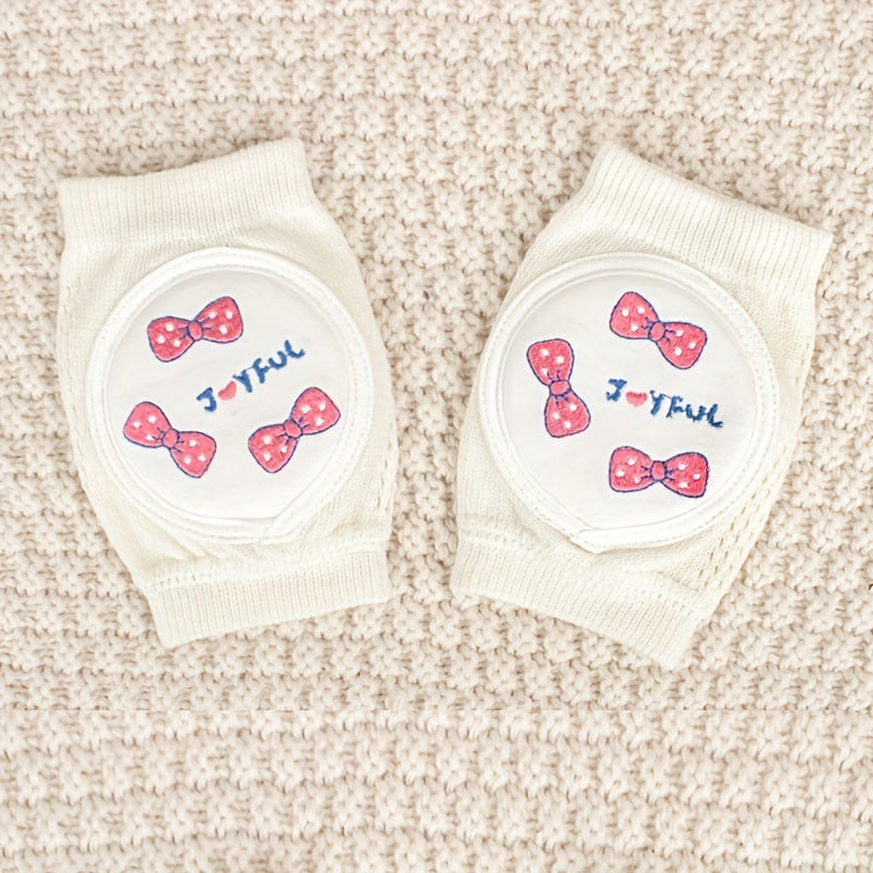 Knee pads with cartoon pattern, embroidered mesh protective pad for crawling, and elastic sponge elbow pads included.