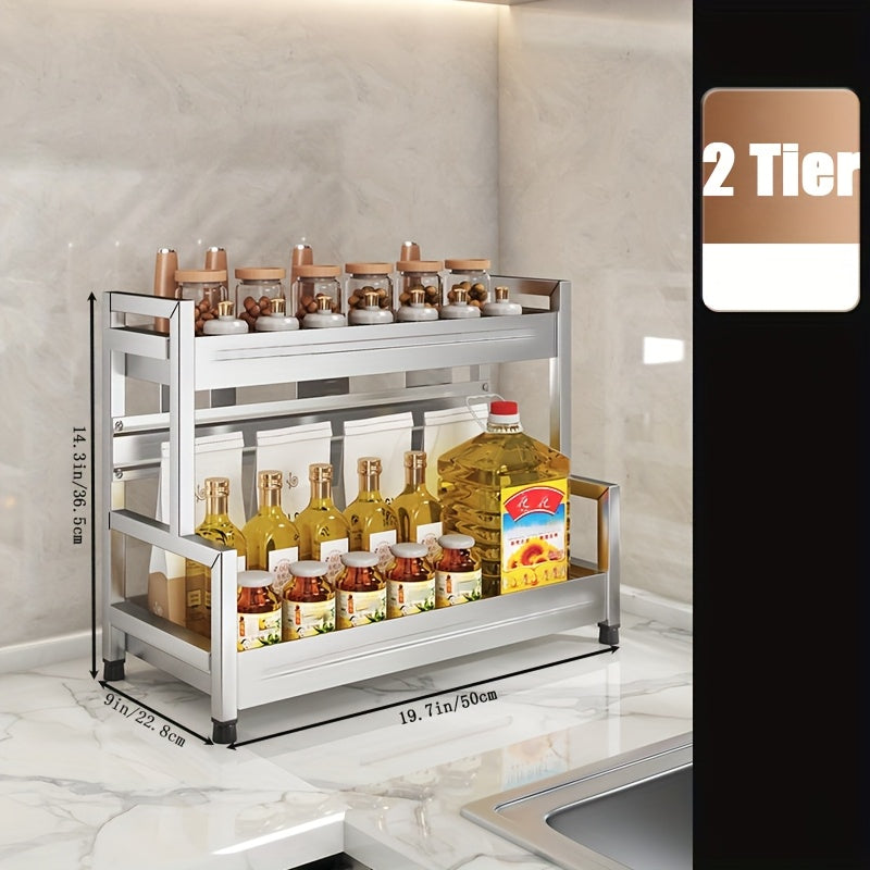 Durable Stainless Steel Multi-Tier Spice Rack Organizer for Kitchen Storage of Condiments, Bottles, and Jars - Ideal for Cabinet or Bathroom Vanity Organization