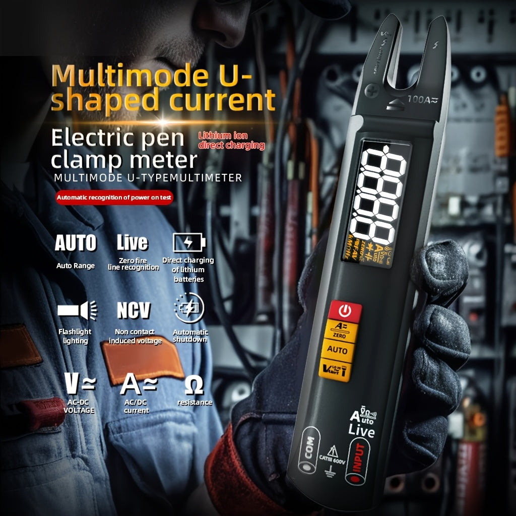 POROMETISTO U0 Digital Clamp Meter - 100A DC/AC, T-RMS Current Measurement, USB Rechargeable, Auto Multimeter with LCD Display for Industrial Use