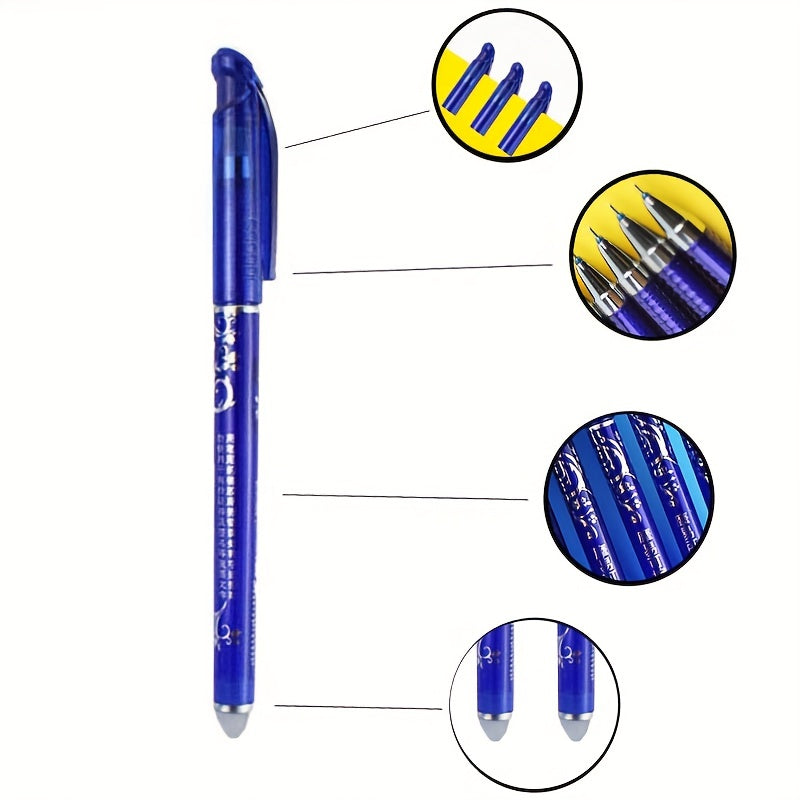 Set of 36 erasable gel pens (0.5mm, blue) with replaceable cores and needle tube tips for the office or students.