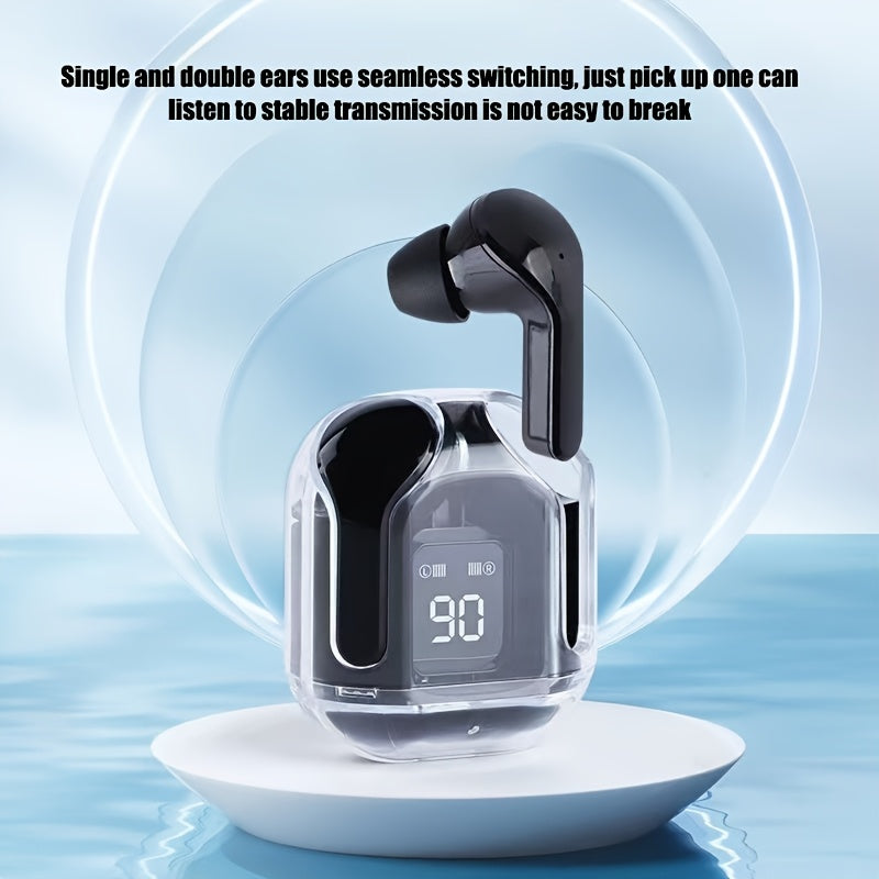 TWS Wireless Earphones with Digital Display, Breath Light, Rechargeable Lithium Battery, Condenser Microphone, Volume and Touch Control, Closed-back Earcup Style, USB and Type-C Port