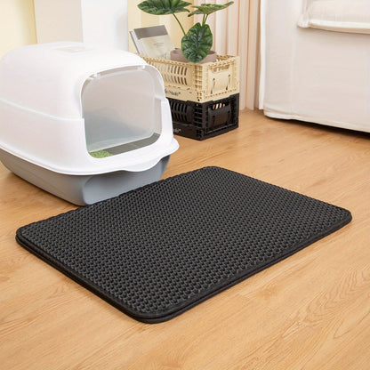 Honeycomb double layer cat litter mat traps and contains litter, washable and reusable for indoor cats