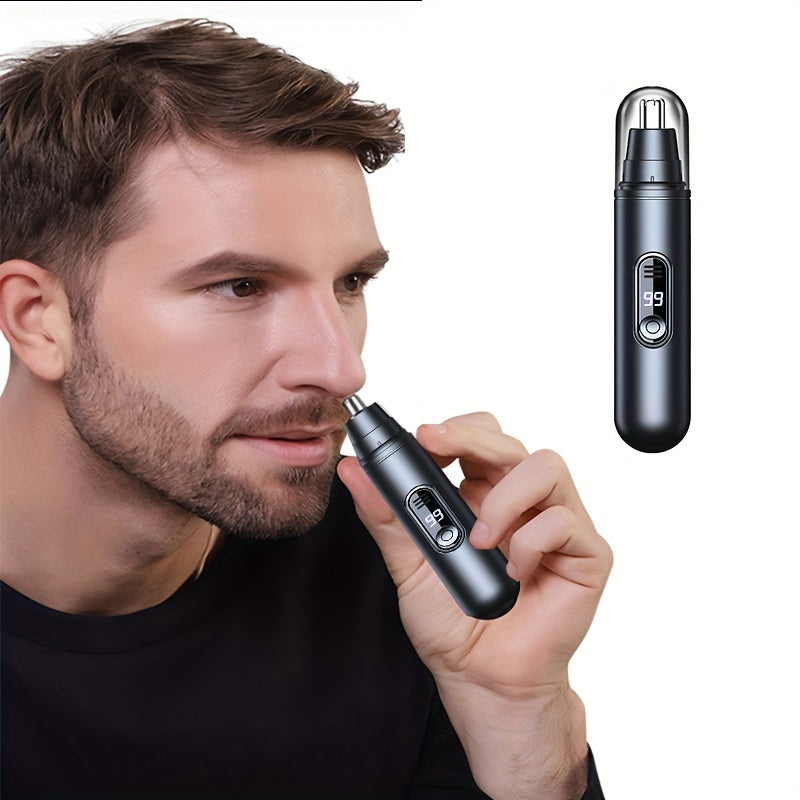 Portable USB Rechargeable Nose & Ear Hair Trimmer with Digital Display - Painless, Silent Operation for Men & Women, Stainless Steel Head