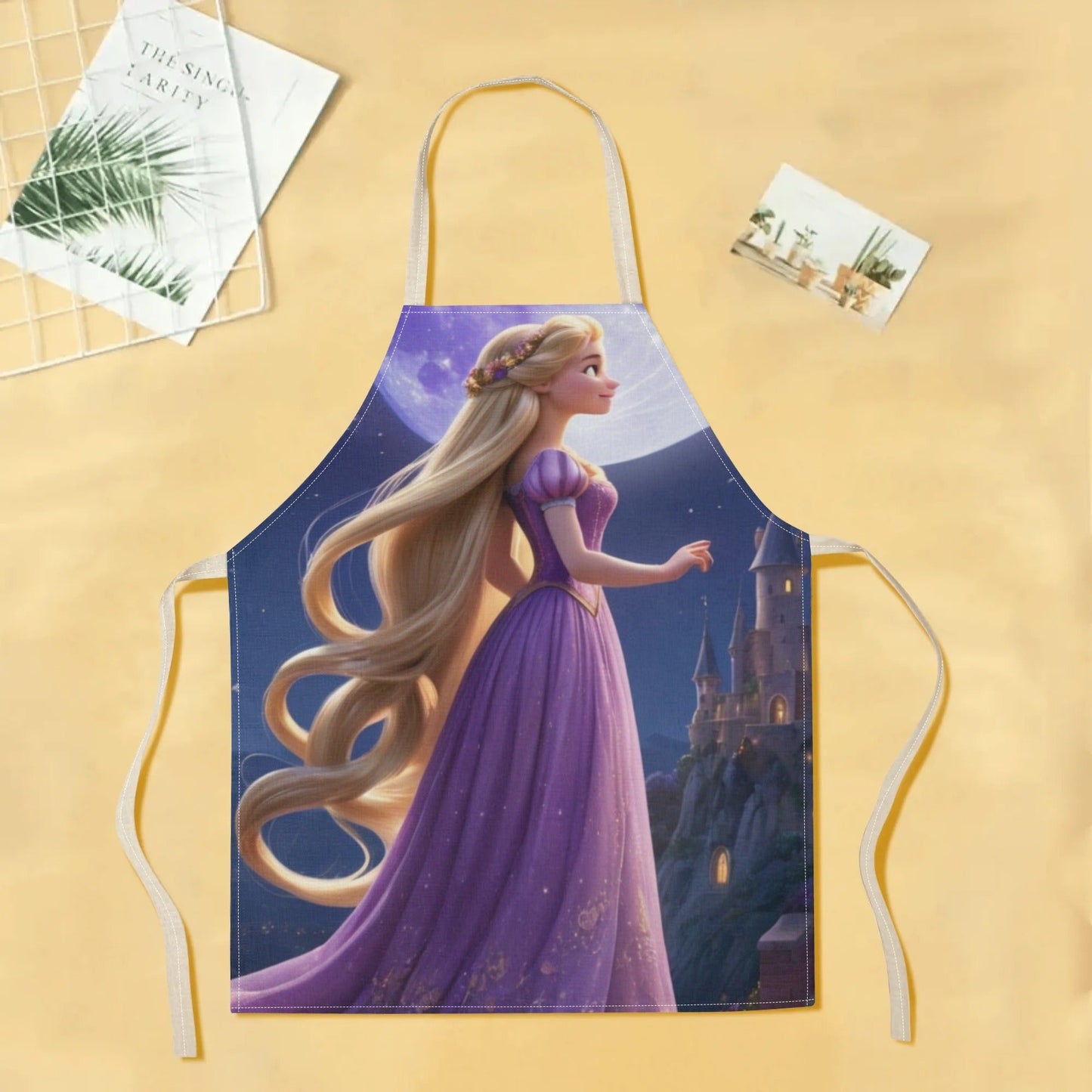 Disney Cinderella-Themed Waterproof Apron | Elegant Purple Design with Castle & Moon Illustration | Durable Polyester, One Size Fits All | Perfect for Hotels, Restaurants, Supermarkets, Fruit Shops, Milk Tea Stands, and Home Use | Storybook Style