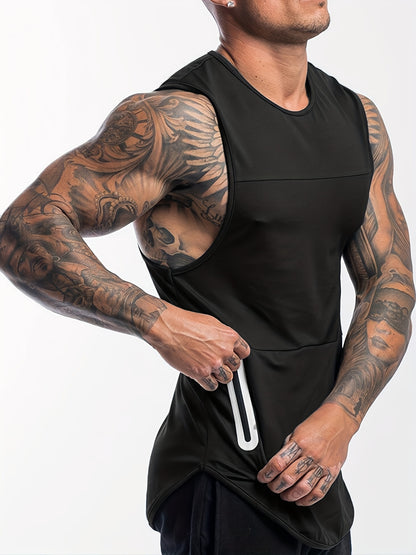 Men's casual sports suit with sleeveless zipper pocket vest and American style training shorts.