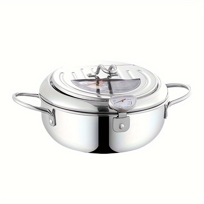 1pc Stainless Steel Deep Fryer Pot with Lid, Temperature Control and Oil Drainer Rack - Ideal for Frying French Fries, Chicken, and More