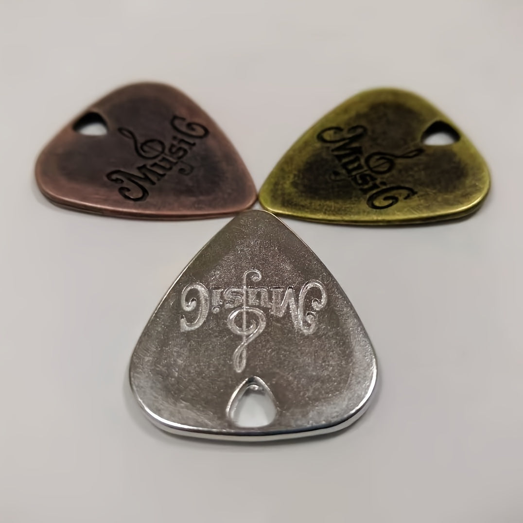 SOLO 3-Pack Guitar Picks Set, Stainless Steel Zinc Alloy with Metal Shapnel, Rust-Free Bronze, for Electric Guitar.