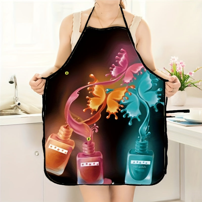 Woven Polyester Kitchen Apron with Makeup and Nail Polish Design, Sleeveless with Adjustable Neck Strap - Perfect for Crafting and Cooking