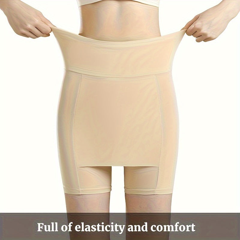 Seamless high waist shaping shorts for women with tummy control and slimming features, made of lightweight double layer ice silk.