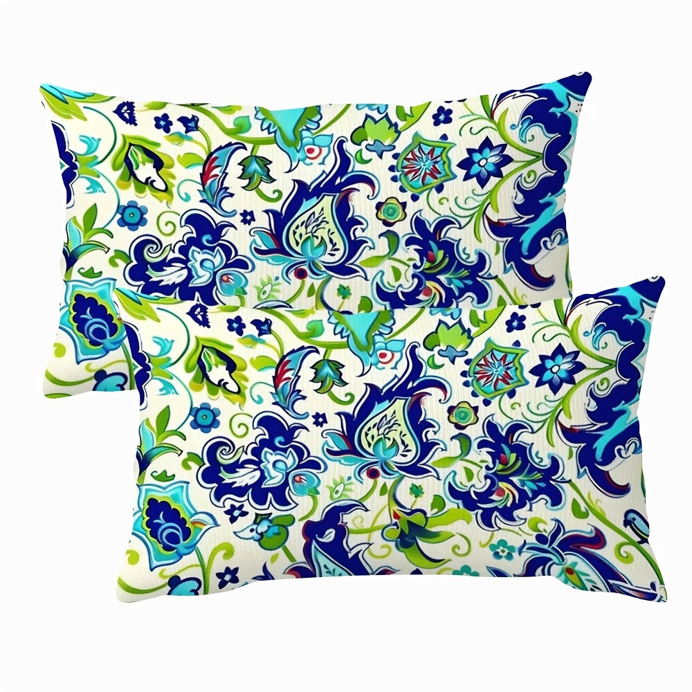 DIJIULU8093 - Set of Two Vibrant Turkish Tile Floral Pattern Pillow Covers, 30.48x50.8 cm, Made of Double-Sided Short Plush Polyester, Ideal for Decorating Sofas and Bedrooms