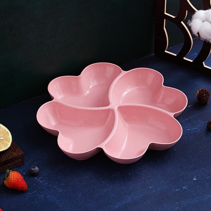 1-piece candy server with 4 compartments, heart-shaped fruit tray, 4-leaf clover snack tray, small household fruit basket.