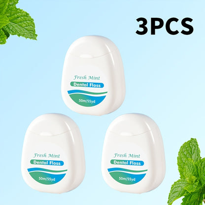 Fresh Mint Teeth Floss: Waxed PE, Cleans between teeth, slides easily into tight spaces, refreshing mint flavor, oral hygiene tool.