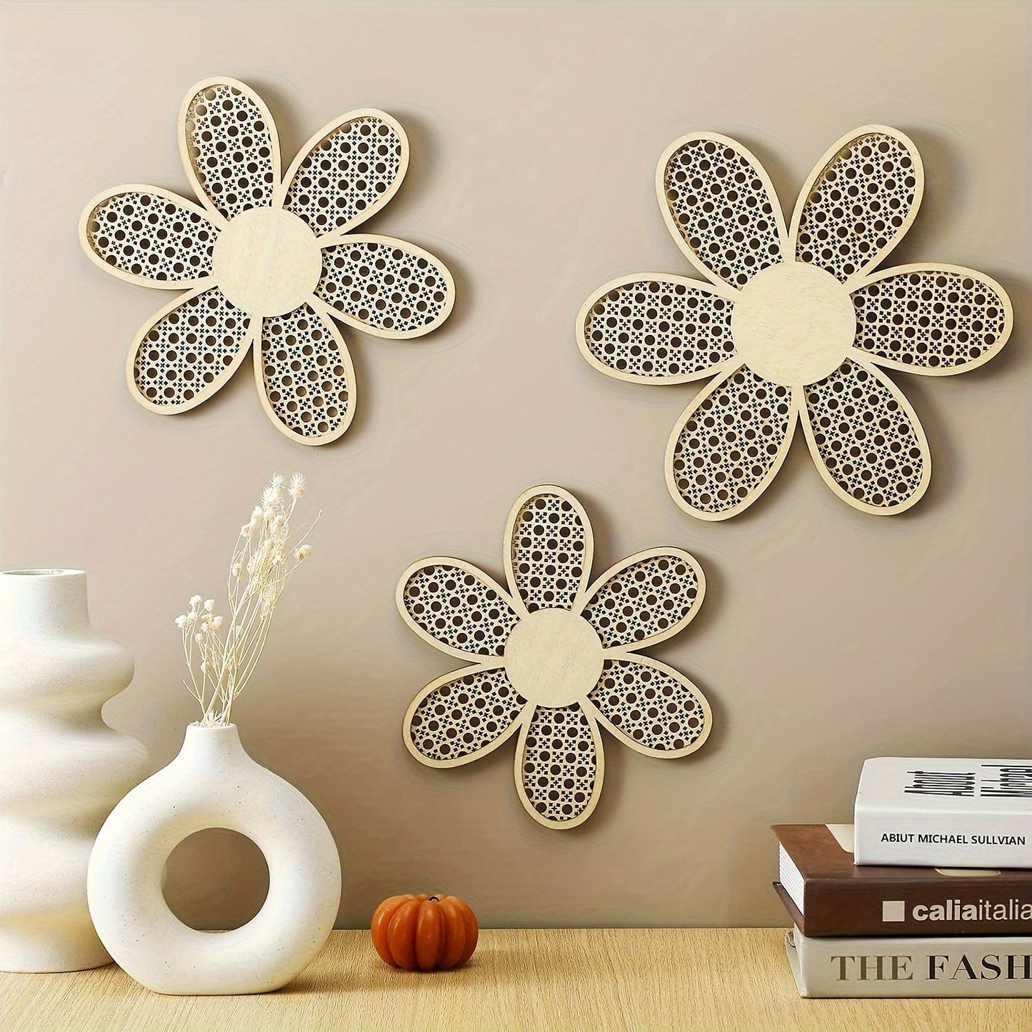 Set of 3 Bohemian Daisy Wooden Wall Art Pieces - Delightful Floral Farmhouse Decor for Home, Office, and Bathroom