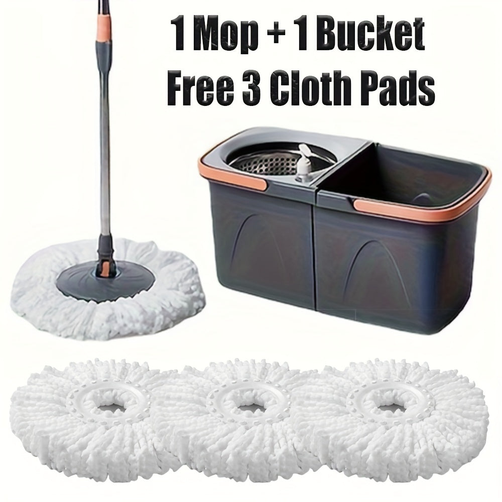 EasyWring Spin Mop & Bucket System includes 1 set with 3 reusable microfiber pads. The hands-free system features a stainless steel handle, making it ideal for hardwood, tile, and laminate floors. It can be used for both wet and dry cleaning, dust