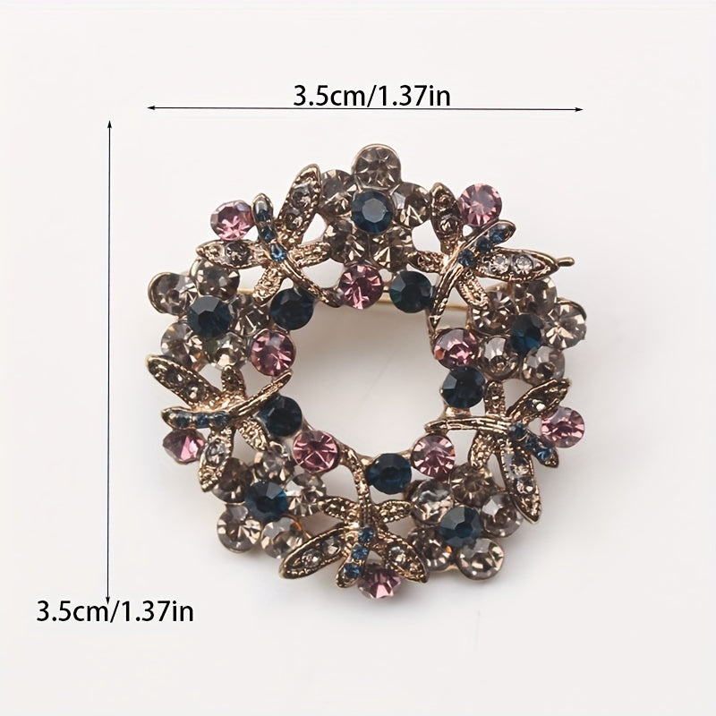 Stylish Butterfly Flower Wreath Brooch Pin adorned with Rhinestones, a must-have Women's Jewelry Accessory for Weddings and Formal Events, Perfect Present for the Holidays