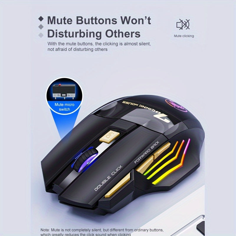 MCPIWOHY Gaming Mouse: 2.4G Wireless, RGB Light, 7 Buttons, Rechargeable Battery, Type-C Charging, 7200 DPI, Right-Handed, Windows 10, LaptopWireless.