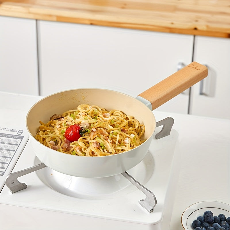 The Zanboss Non-Stick Deep Frying Pan is 23.88cm in size and is a premium cooking skillet ideal for eggs and omelets. It is suitable for use on induction and gas stoves, and is made of dishwasher safe aluminum kitchenware for healthy cooking.