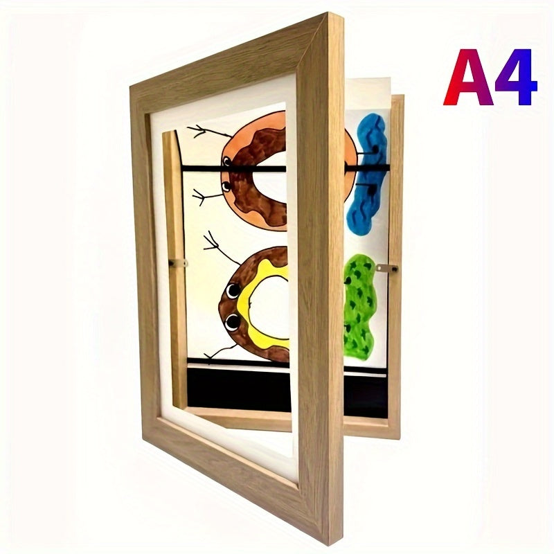 Multifunctional magnetic art display frame - front-opening, durable wood, hangs horizontally or vertically for posters, photos, and paintings - stylish black, great for decorating and gifting.