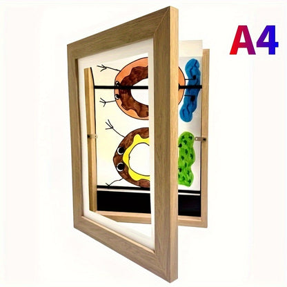 Multifunctional magnetic art display frame - front-opening, durable wood, hangs horizontally or vertically for posters, photos, and paintings - stylish black, great for decorating and gifting.