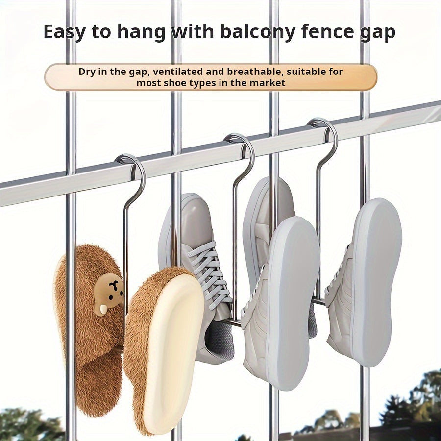 Stainless Steel U-shaped Shoe Drying Rack - Set of 3 or 5 Pieces for Drying Shoes Outdoors. Multifunctional, Windproof, and Simple Design with Hanging Slippers Hook. Perfect for Home Use. Includes Utility Hooks