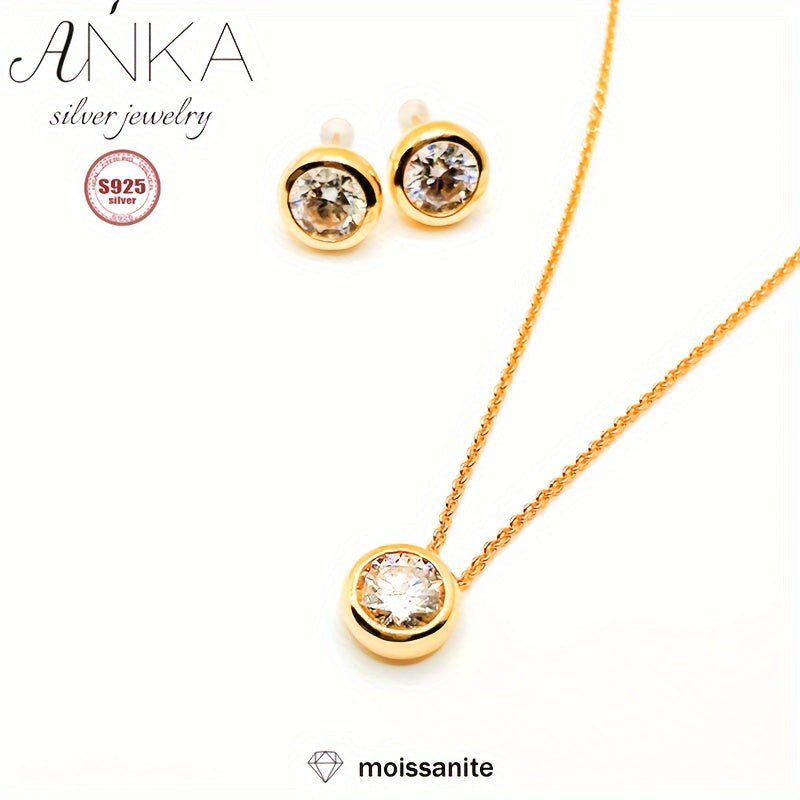 High-End Boutique Jewelry Set made of S925 Sterling Silver with a Yellow Metal Finish, featuring a 2CT Moissanite Stone, VVS Clarity Chunky Necklace and Ring, showcasing intricate Metal Texture and substantial Weight.