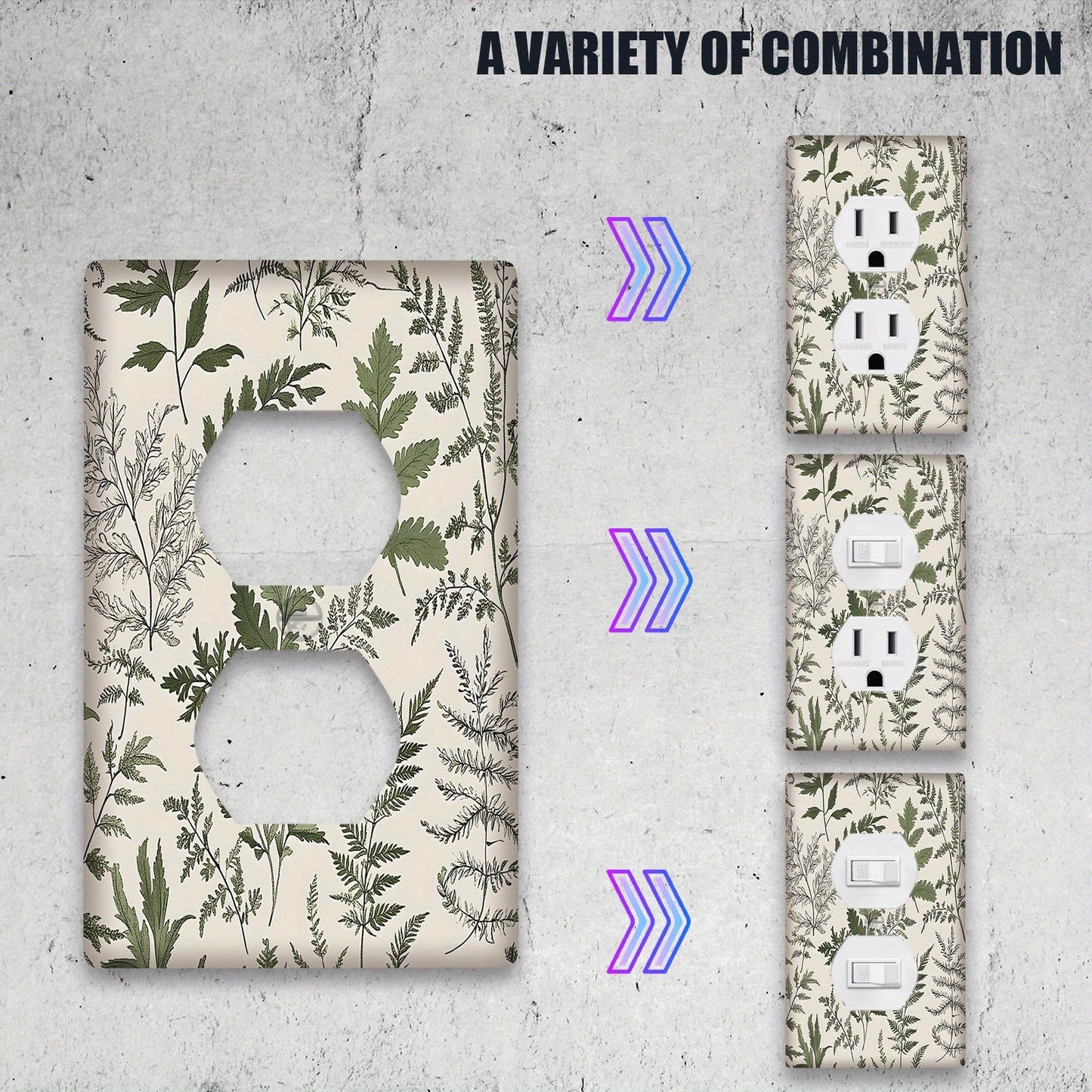 1 Sage Leaf Pattern Decorative Wallplate, 1-Gang/2-Gang Outlet Cover, No Electricity Needed, Easy to Clean, Versatile Switch Plate for Bedroom, Kitchen, Office - 1 Pack.