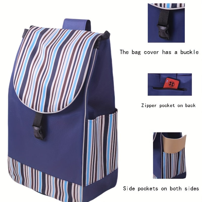 One piece of foldable, lightweight shopping cart replacement bag with a striped design. Can be used as a shopping bag for household items.