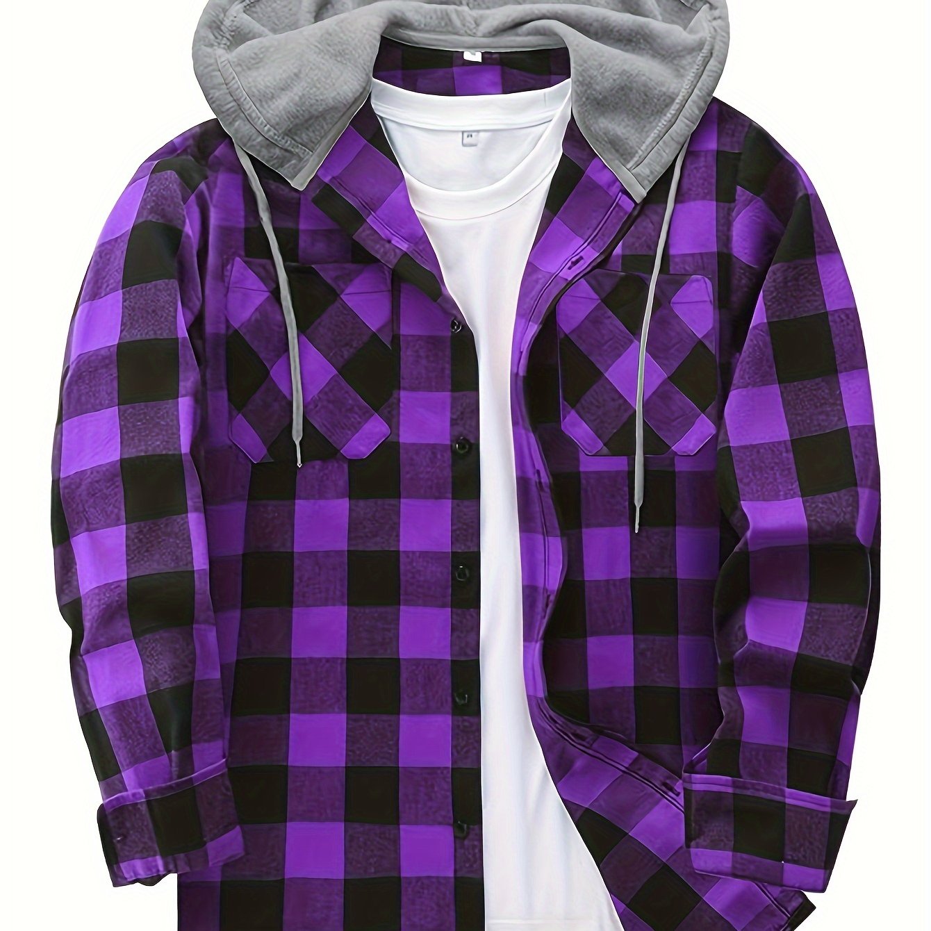 Men's plaid pattern hoodie jacket with pockets for stylish leisurewear outdoors.