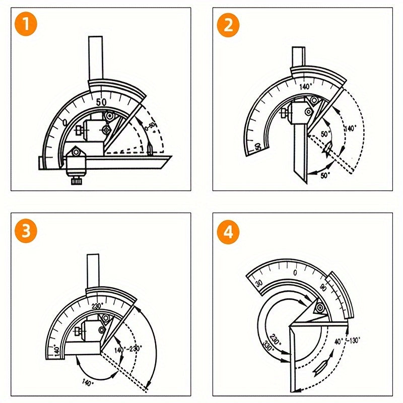 High precision universal angle ruler with 320 degrees measurement capability. Can be used as a multifunctional industrial protractor gauge and measuring instrument tool.