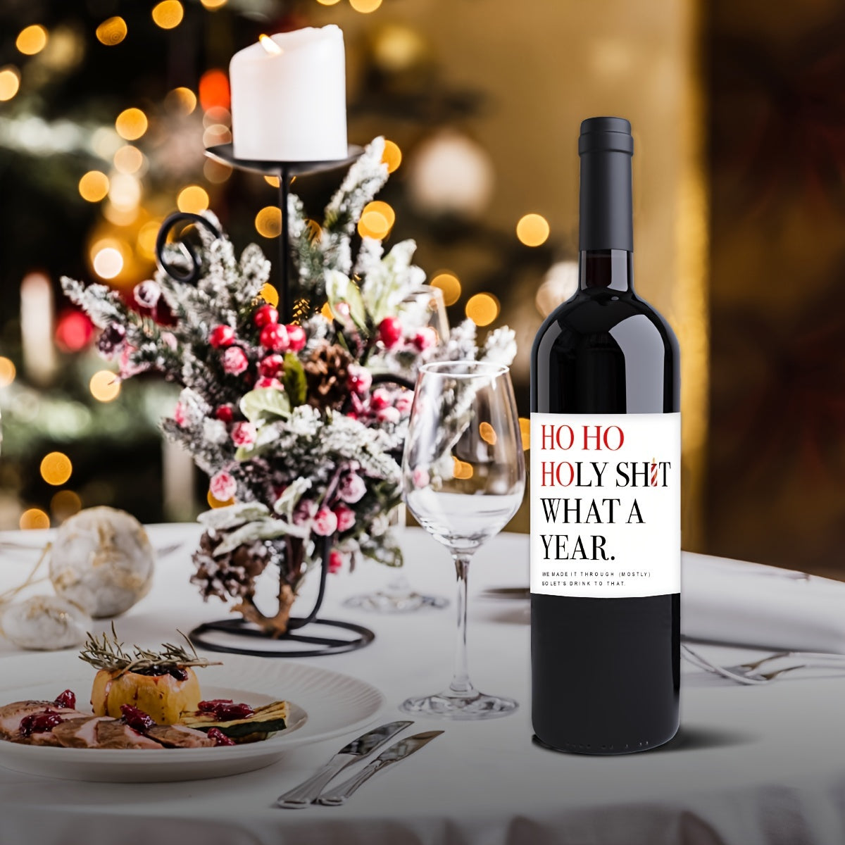 6 Funny Christmas Wine Labels - Great Gift for Mom, Employees & White Elephant Parties