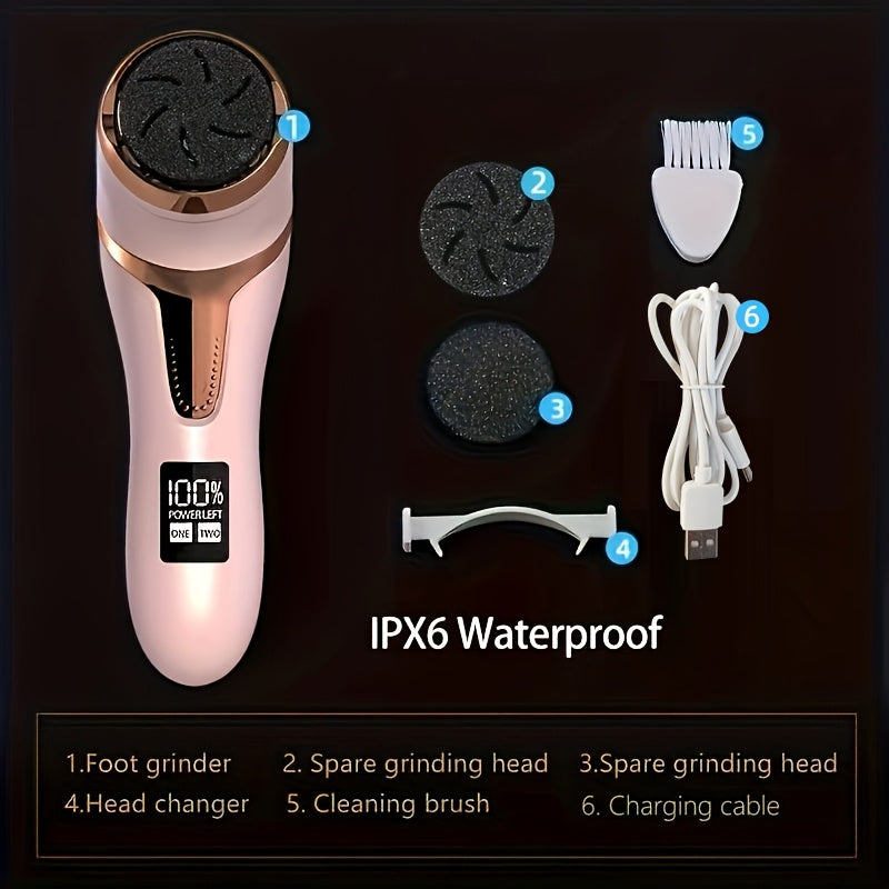 Portable, rechargeable electric foot file for professional callus removal and foot repair. Great gift for dry, cracked skin.