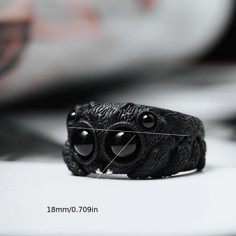 Adjustable spider ring with black agate, zinc alloy, gothic hip hop style, suitable for daily wear or gifting, a versatile accessory for all seasons.