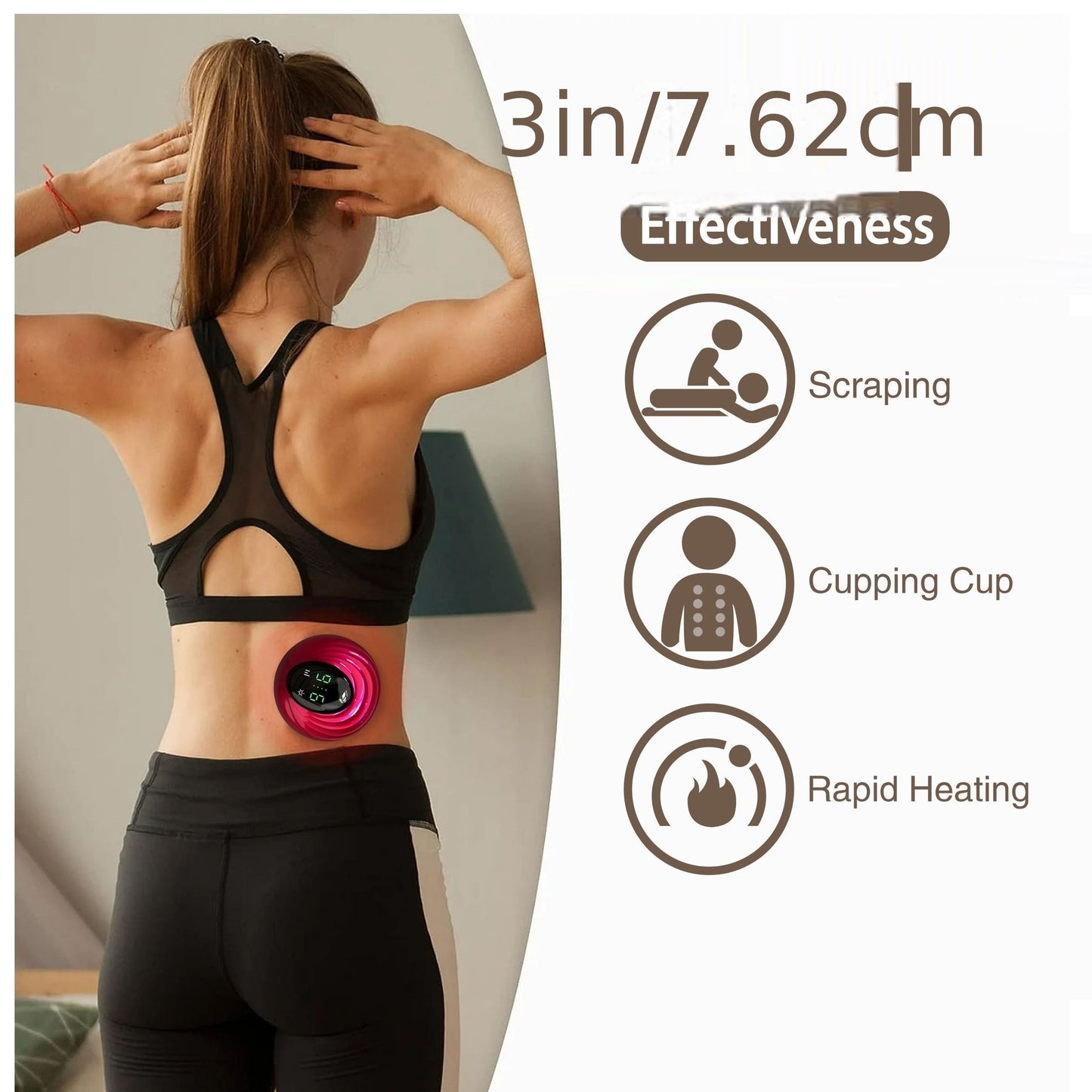 Rechargeable electric cupping massager with heat for muscle relaxation and recovery. Portable and USB-powered.