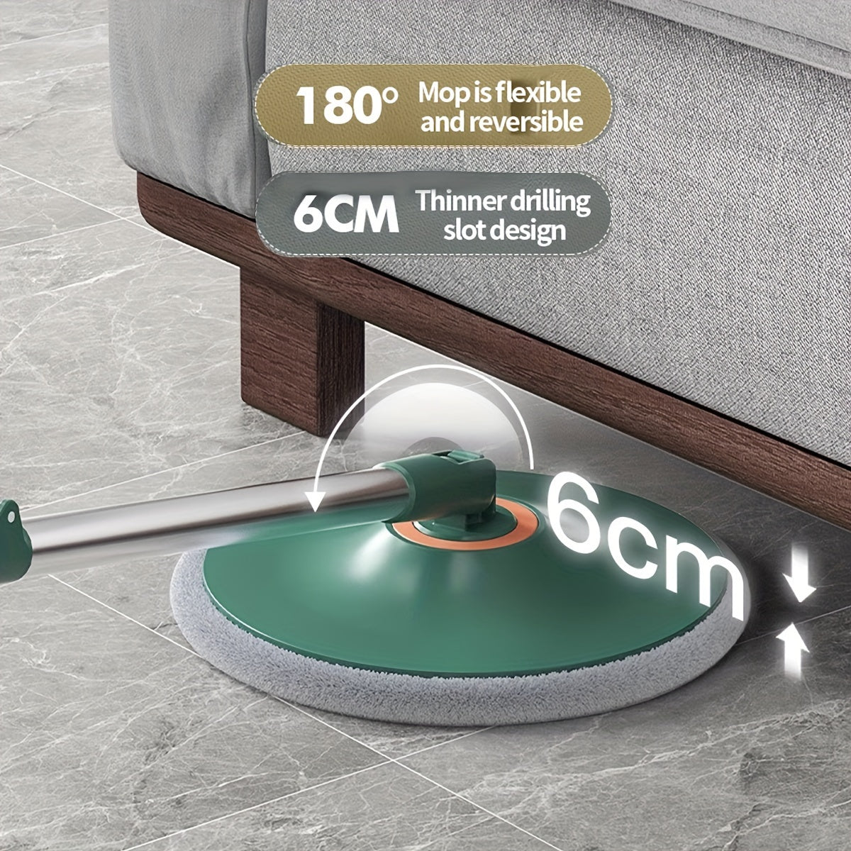 Ideal for home and dorm use, this Premium Round Spin Mop and Bucket Set features Easy Wring technology and No-Rinse technology for effortless cleaning of floors, tiles, hardwood, and laminate.