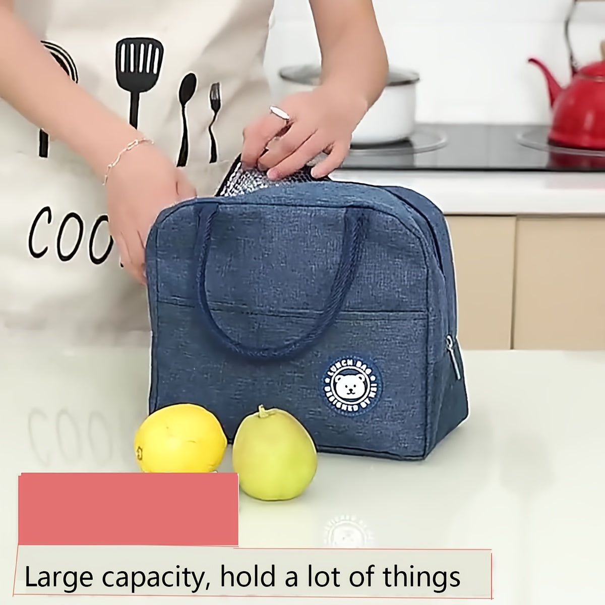 Stay stylish and organized with our Bear Pattern Hand-held Insulation Bag, perfect for keeping your lunch hot or cold on the go. This Thickened Thermal Lunch Box is ideal for back to school, class, college, or any outing. A must-have for school supplies