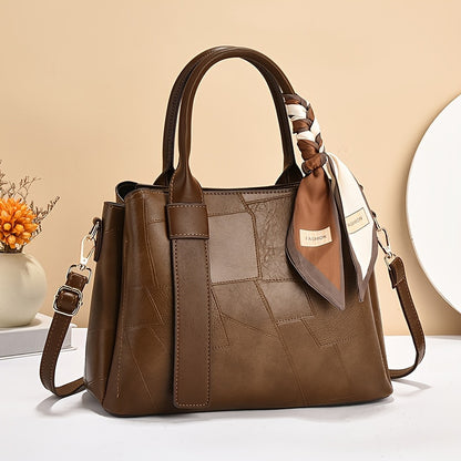 Women's fashion tote bag in dark brown with zipper closure, polyester lining, and painted edges. Can also be used as a crossbody handbag.