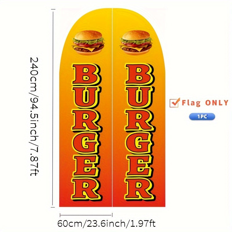 High-definition digital printed outdoor advertising flags made of 110G warp-knitted fabric for promoting hamburger products, flagpoles not included.