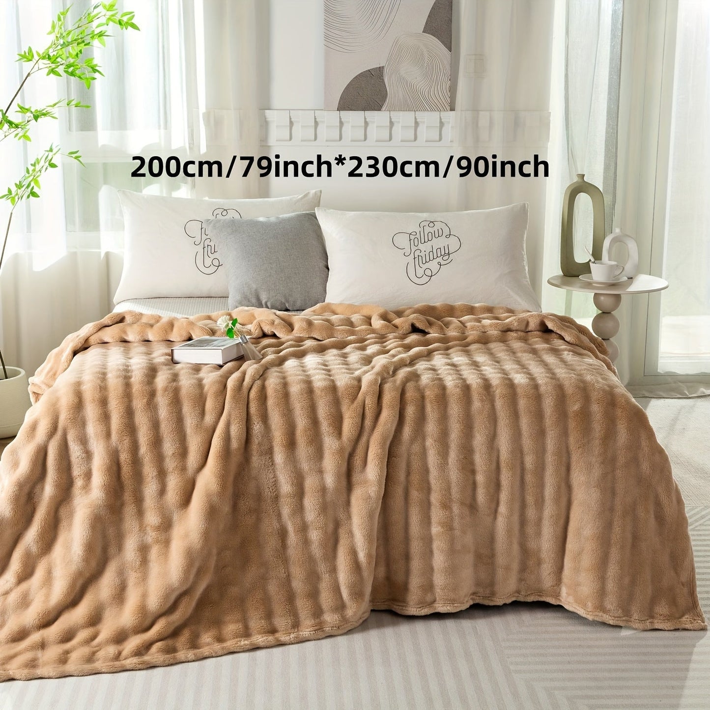 Modern Hypoallergenic Polyester Bed Blanket - Luxuriously Soft Faux Rabbit Fur Plush Throw for Bedroom, Sofa, Office, and Travel - Suitable for All Seasons - Easy to Clean Machine Washable Blanket with Simple Design - Lightweight Cover for Any Purpose