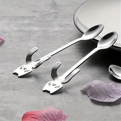 Set of 6 adorable cat-shaped stainless steel spoons perfect for coffee, tea, and desserts. Great for home use, kitchen, or restaurant. Dishwasher safe and ideal for gifting during the holidays.